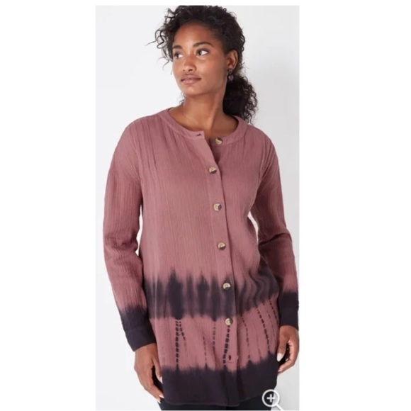 J. Jill Pure Jill Tie-Dyed Double-Cloth Tunic Top Gauzy Button Up Size Pettie S - Picture 4 of 5